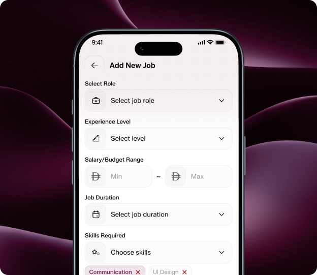 Add new job screen in Job Hero app