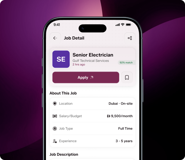 Job details screen in Job Hero app
