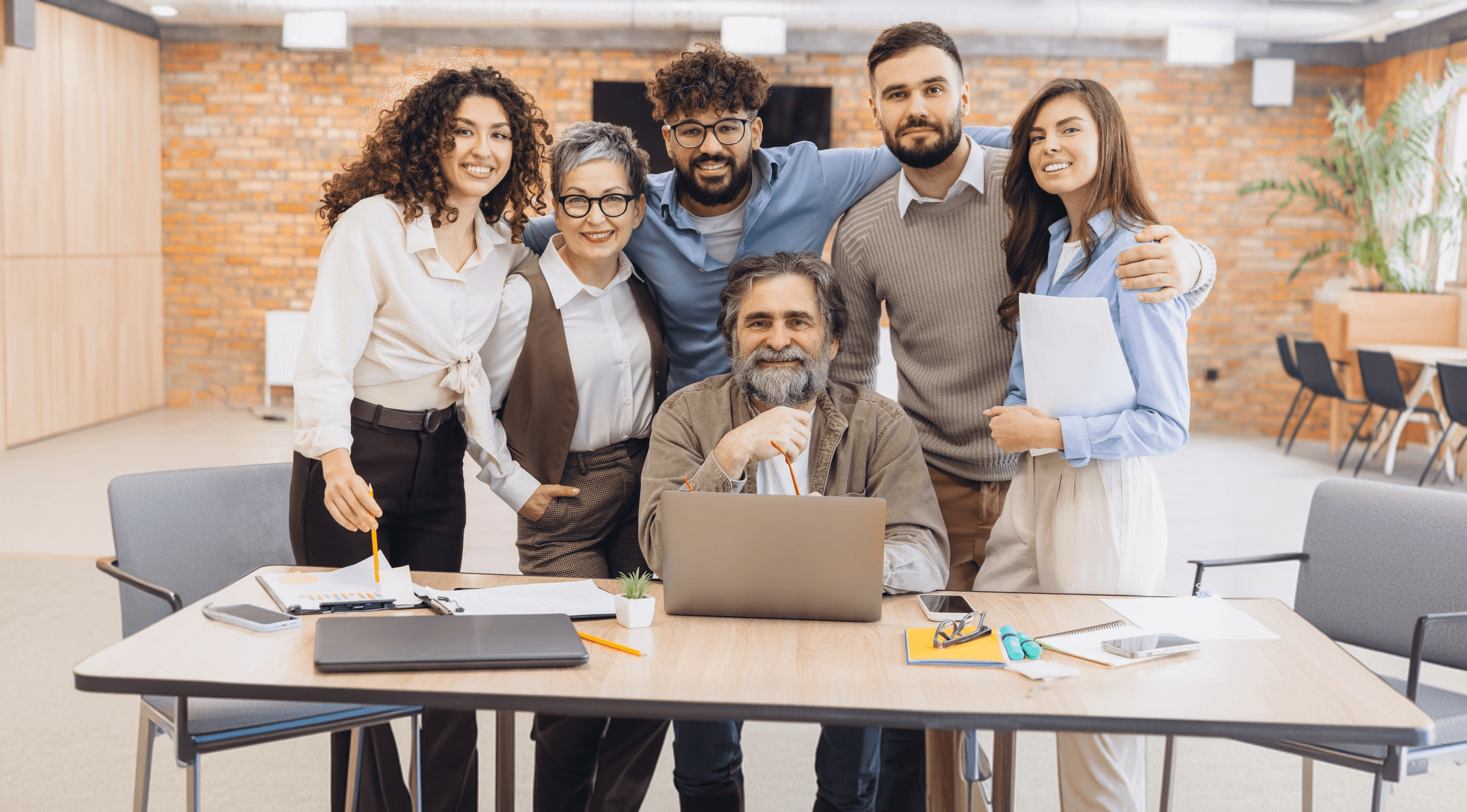 Smiling professional team with active candidate, job listing, hiring company and placement stats